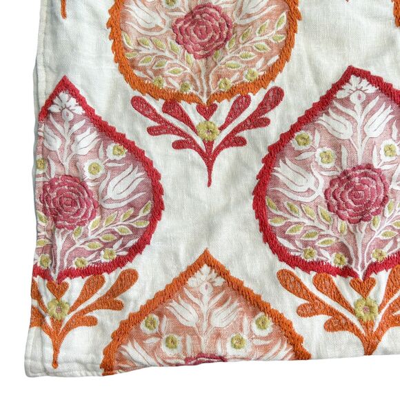 Pottery‎ Barn Embroidered Sham 24" Pillow Case Boho Indian Coral Floral Paisley - Picture 4 of 9